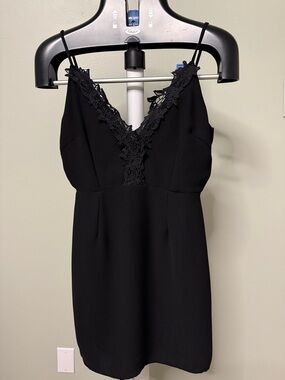19 Cooper Black Mini Dress with Lace V-Neck